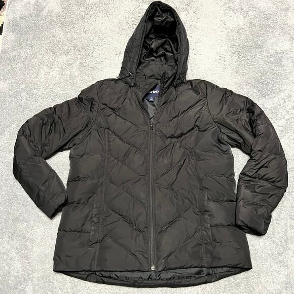 Lands End Down Coat Womens Large 14-16 Puffer Hooded Quilted Black Jacket - Picture 1 of 10